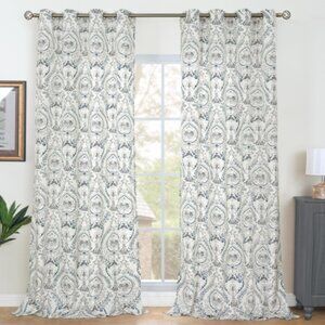 Pair of Linen Blend Damask Curtains 52 x 84 Silver Grommets Drapes Curtain Panel